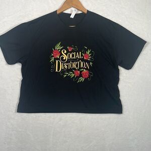 Social Distortion concert release black floral women‎ crop top T-shirt women Med